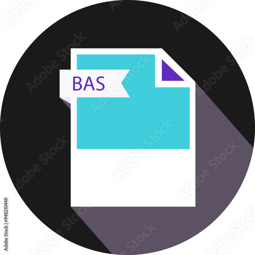 BAS File format icon and black shadow circular shape