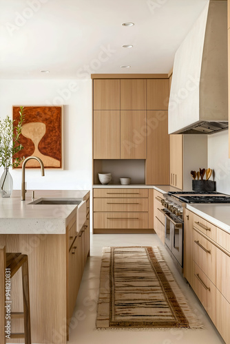 Elegant Kitchen with Light Wood Cabinets and Modern Appliances