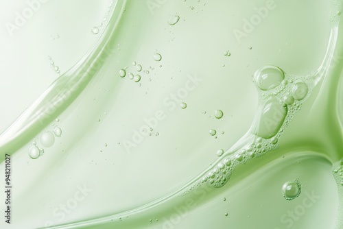 A macro view of a vibrant green serum showcasing its smooth texture and tiny bubbles, ideal for skincare innovations. Its perfect for wellness enthusiasts prioritizing quality and effectiveness