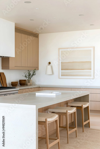 Elegant Kitchen with Light Wood Cabinets and Modern Appliances