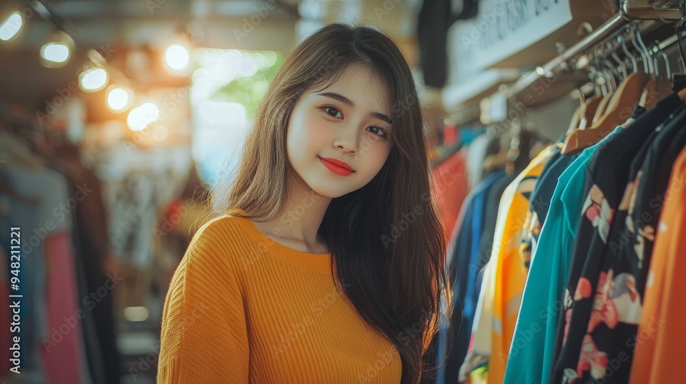 Young Asian Woman Selling Clothes in Online Shopping Business on Social Media Young Asian Woman Selling Clothes in Online Shopping Business on Social Media