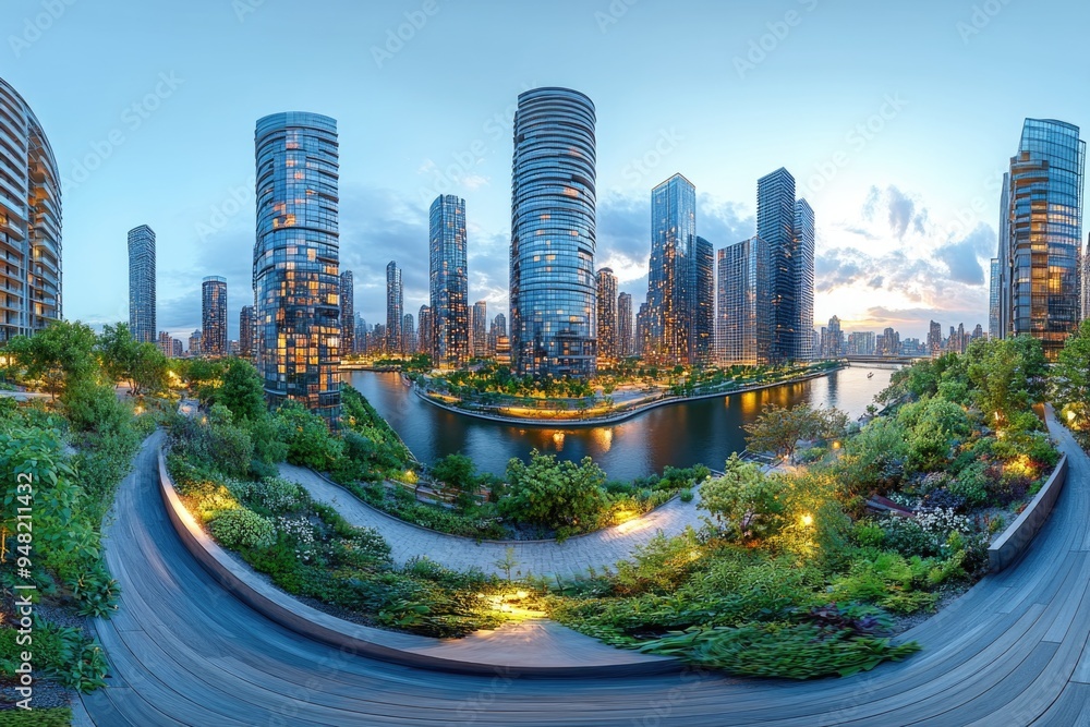 HDri 360 Panorama of Modern Skyscrapers and Residential Complex in Seamless Equirectangular View
