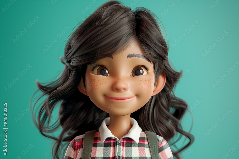 A happy Indian school kid isolated 3d color background A happy Indian school kid isolated 3d color background