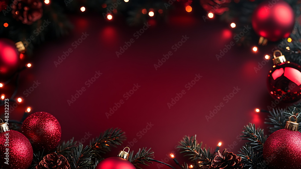 Red Christmas ornaments isolated on red background Red Christmas ornaments isolated on red background