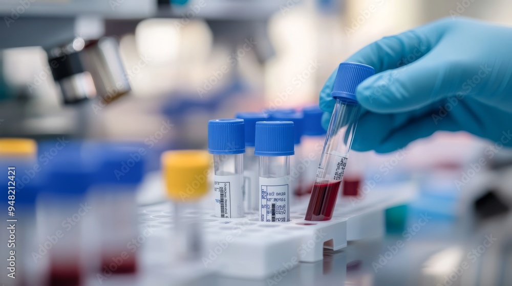 The image shows a skilled lab technician handling blood samples for hemoglobin typing tests, crucial for diagnosing conditions like thalassemia, with attention to detail in healthcare The image shows a skilled lab technician handling blood samples for hemoglobin typing tests, crucial for diagnosing conditions like thalassemia, with attention to detail in healthcare