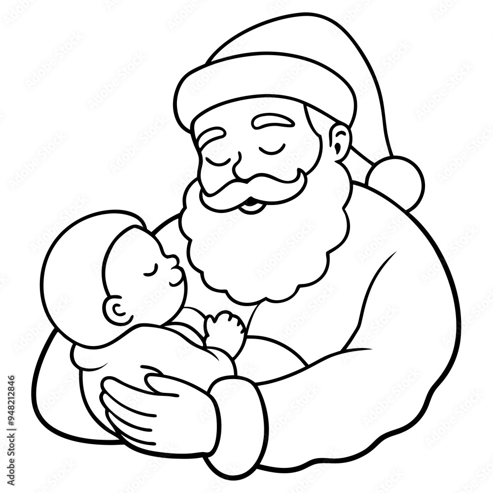 Santa's Tender Embrace A Christmas Eve Vector line Art Santa's Tender Embrace A Christmas Eve Vector line Art