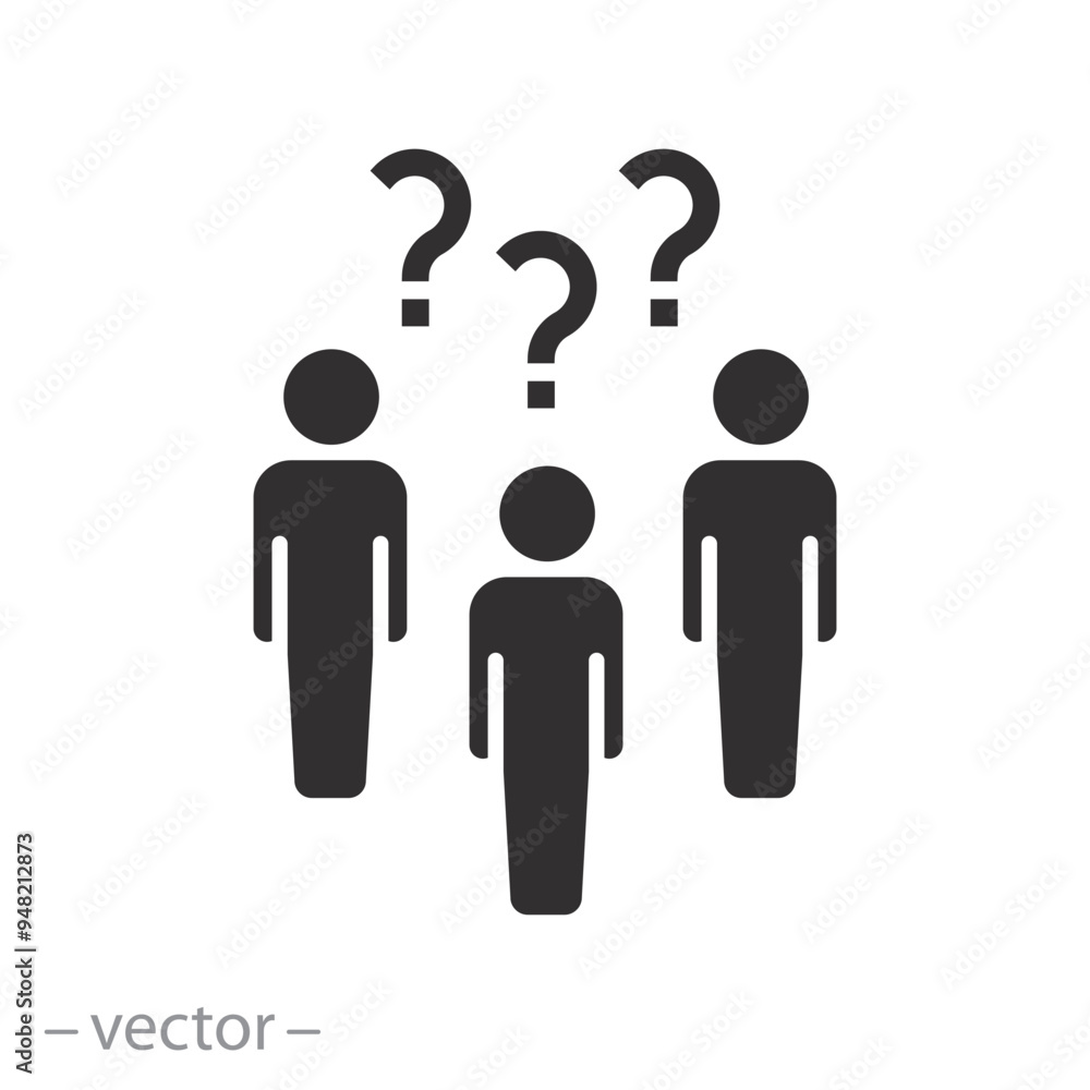 group person with question icon, doubt or unsure, people think, flat vector illustration group person with question icon, doubt or unsure, people think, flat vector illustration