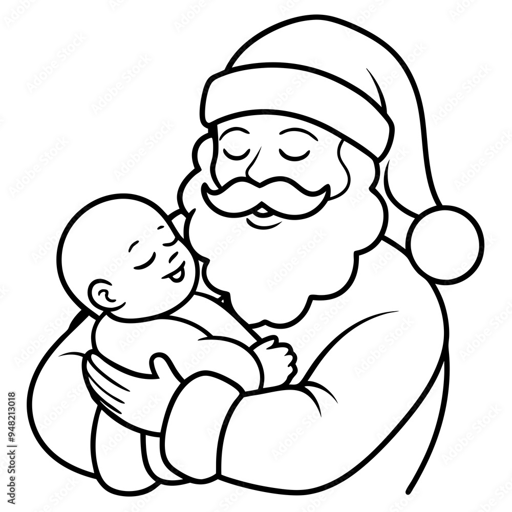 Santa's Tender Embrace A Christmas Eve Vector line Art Santa's Tender Embrace A Christmas Eve Vector line Art