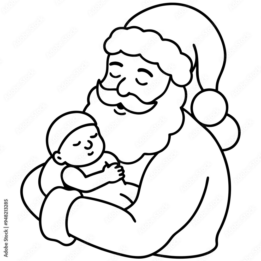 Santa's Tender Embrace A Christmas Eve Vector line Art Santa's Tender Embrace A Christmas Eve Vector line Art