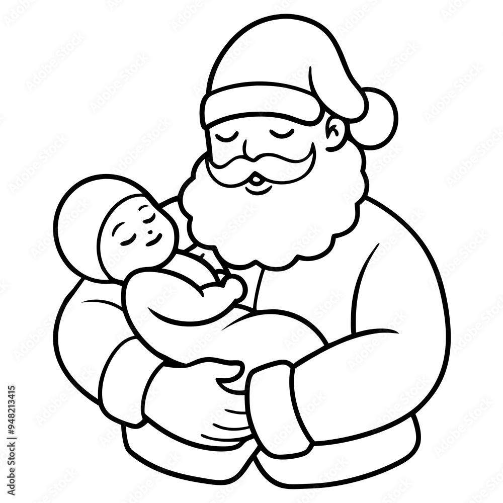Santa's Tender Embrace A Christmas Eve Vector line Art Santa's Tender Embrace A Christmas Eve Vector line Art