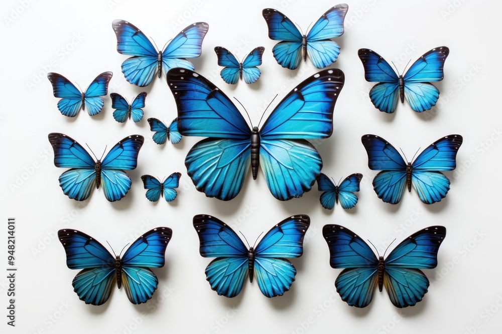 Blue butterflies isolated in the white background. tropical, generative IA Blue butterflies isolated in the white background. tropical, generative IA