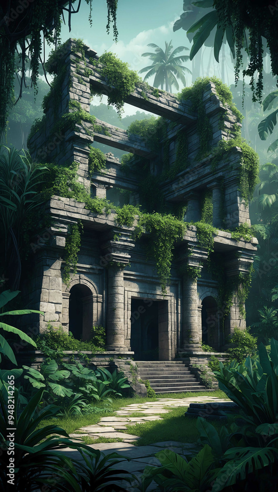 overgrown stone ruins hidden deep in the jungle background art design backdrop overgrown stone ruins hidden deep in the jungle background art design backdrop