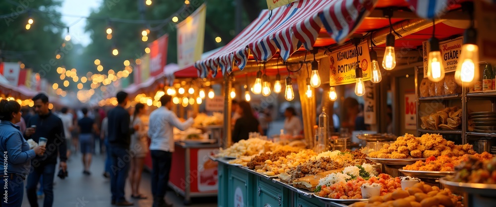 Food Festival A Colorful Array of Street Food Stalls Offering International Cuisines Food Festival A Colorful Array of Street Food Stalls Offering International Cuisines