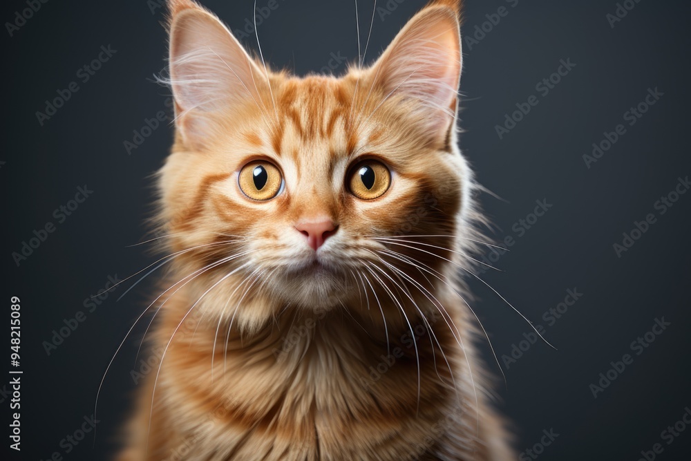 Close of a cute red haired kitten looking at the camera, isolated on a white wal, generative IA Close of a cute red haired kitten looking at the camera, isolated on a white wal, generative IA