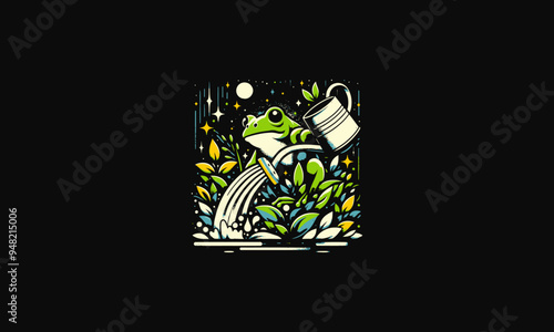 frog watering the plants vector illustration artwork design