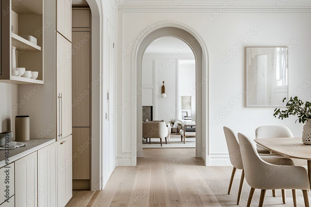 Elegant Dining Room with Archway and Soft Neutral Interior Design Elegant Dining Room with Archway and Soft Neutral Interior Design