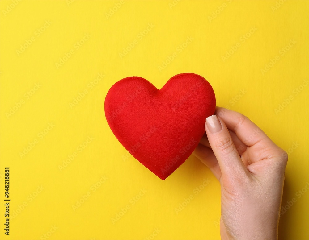 The hand holds a red love symbol, displaying a message of love and affection, generative ai The hand holds a red love symbol, displaying a message of love and affection, generative ai