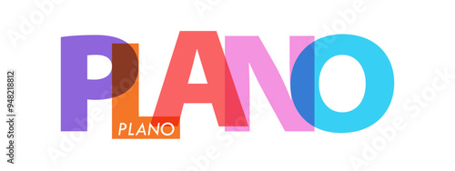 PLANO. The name of the city on a white background. Vector design template for poster, postcard, banner