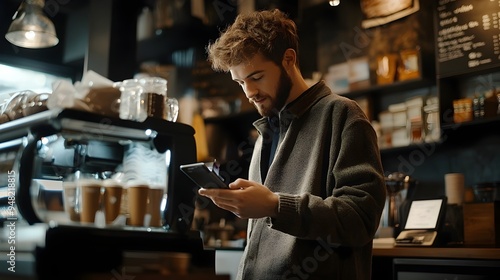 Wallpaper Mural Young Professional Paying for Coffee with Digital Wallet in Cafe Torontodigital.ca