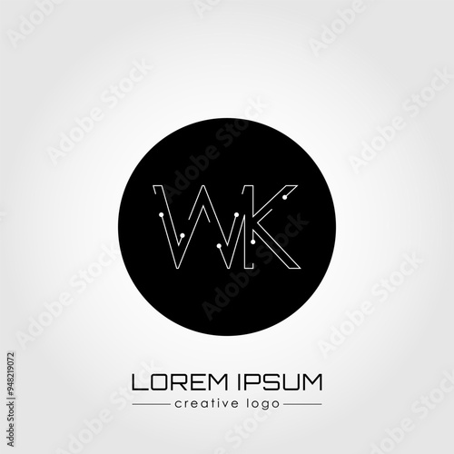 The creative logo is the letter W and K. A design element of a logo, business card, corporate sign or monogram. The idea of a thematic design