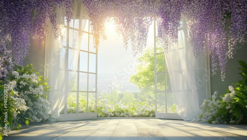 Beautiful scene beautiful wisteria flowers white 