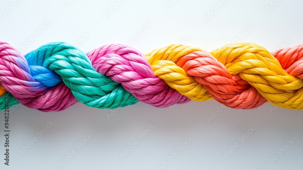 Braided Rope with Colored Strands Symbolizing Diversity and Cooperation Braided Rope with Colored Strands Symbolizing Diversity and Cooperation