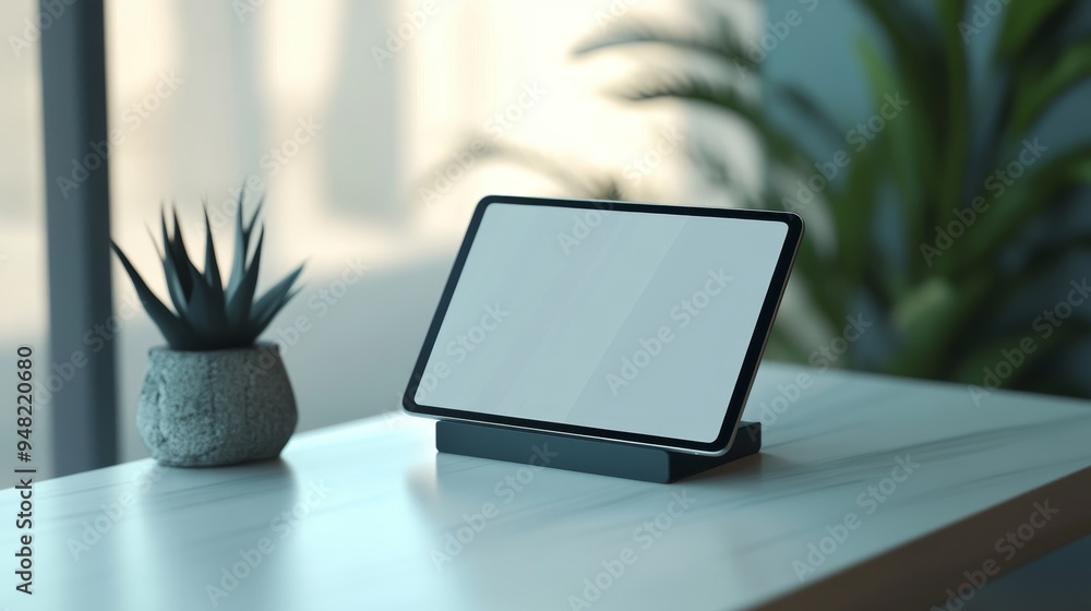 Sleek Tech Gadget Mockup on Modern Stand with Minimalist Background Sleek Tech Gadget Mockup on Modern Stand with Minimalist Background