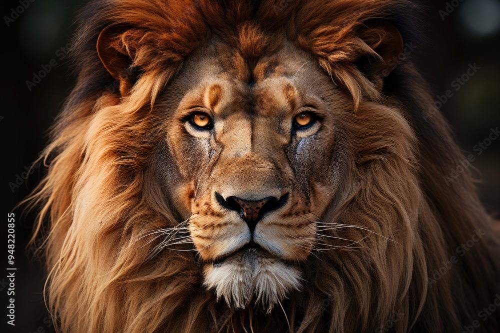 Male African Lion Large detail of the face in focus with great detailed illustra, generative IA Male African Lion Large detail of the face in focus with great detailed illustra, generative IA