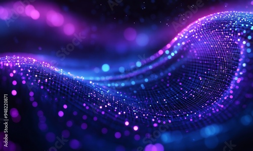 Futuristic Blue Background with Glowing Purple Dots