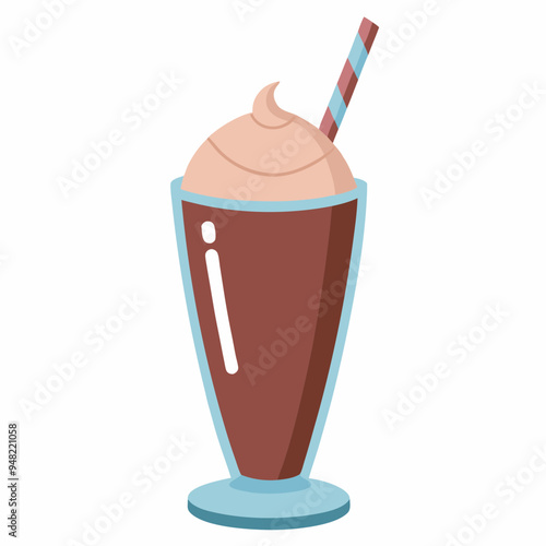 Chocolate Milkshake Vector Illustration on White Background