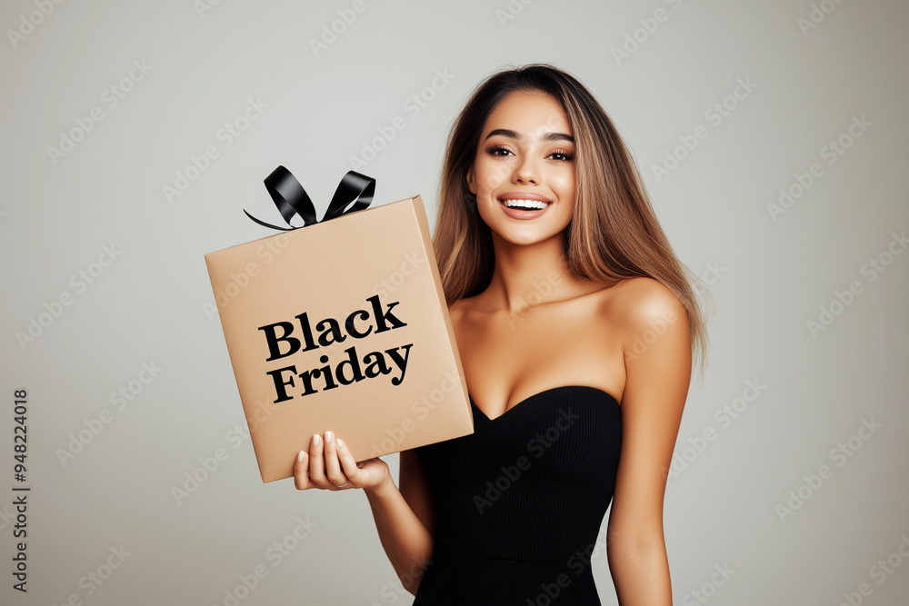 Black Friday banner with attractive woman, sale season, shopping bags with Black Friday text, super sale discount online shop or store in November Black Friday banner with attractive woman, sale season, shopping bags with Black Friday text, super sale discount online shop or store in November