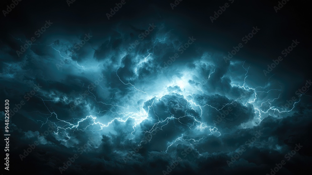 Lightning bolts illuminating a dark sky during a heavy storm, extreme weather, intense energy Lightning bolts illuminating a dark sky during a heavy storm, extreme weather, intense energy