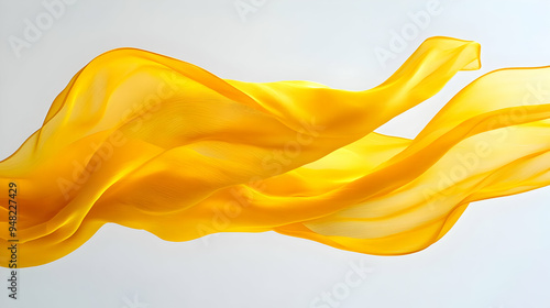 Abstract Yellow Fabric Flowing in Air Soft Draped Silk