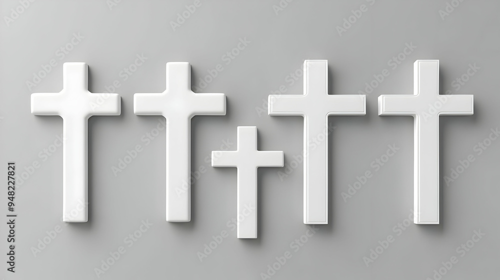 Fototapeta premium White Crosses on Grey Background Set of Five Different Sizes