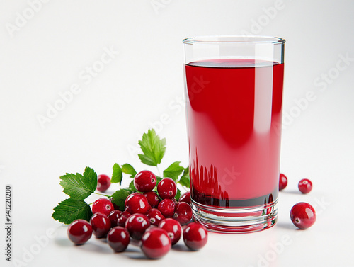 Wallpaper Mural Vibrant Cranberry Juice in Glass with Fresh Berries and  Leaves. Torontodigital.ca