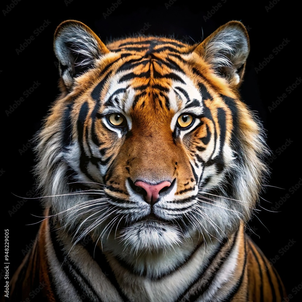 Fototapeta premium full body tiger portrait, isolated on black background