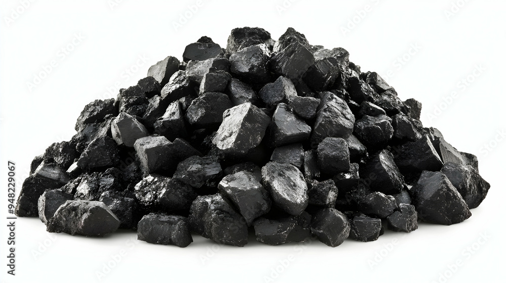 Black Coal Lumps Pile Isolated on White Background Black Coal Lumps Pile Isolated on White Background