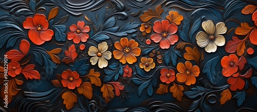 Background of leather with embossed floral patterns