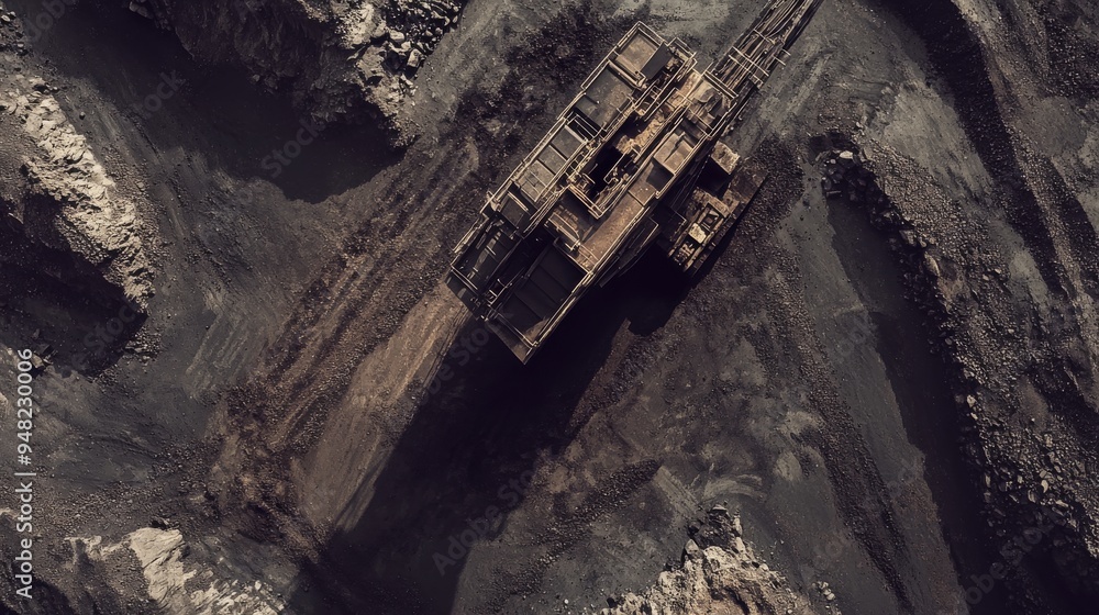 A close-up of an industrial wheel excavating rock and dirt from a mine. A close-up of an industrial wheel excavating rock and dirt from a mine.