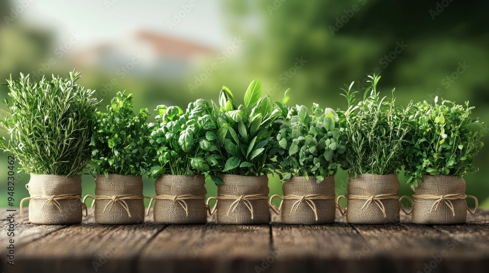 Vibrant Organic Herb Bunches Tied with Twine - 3D Illustration of Freshly Harvested Herbs from the Garden Vibrant Organic Herb Bunches Tied with Twine - 3D Illustration of Freshly Harvested Herbs from the Garden