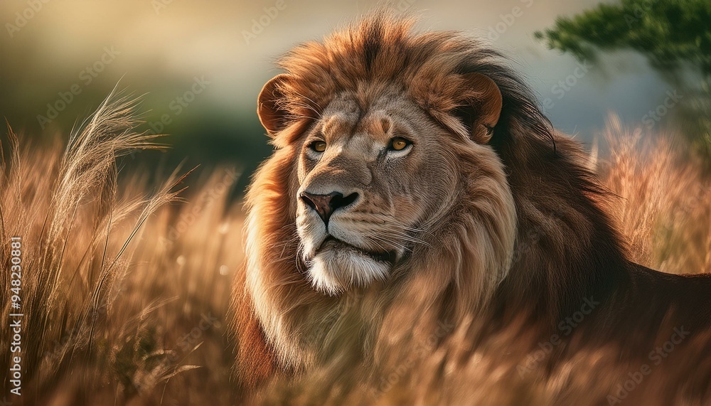 Naklejka premium lion couché dans la savane