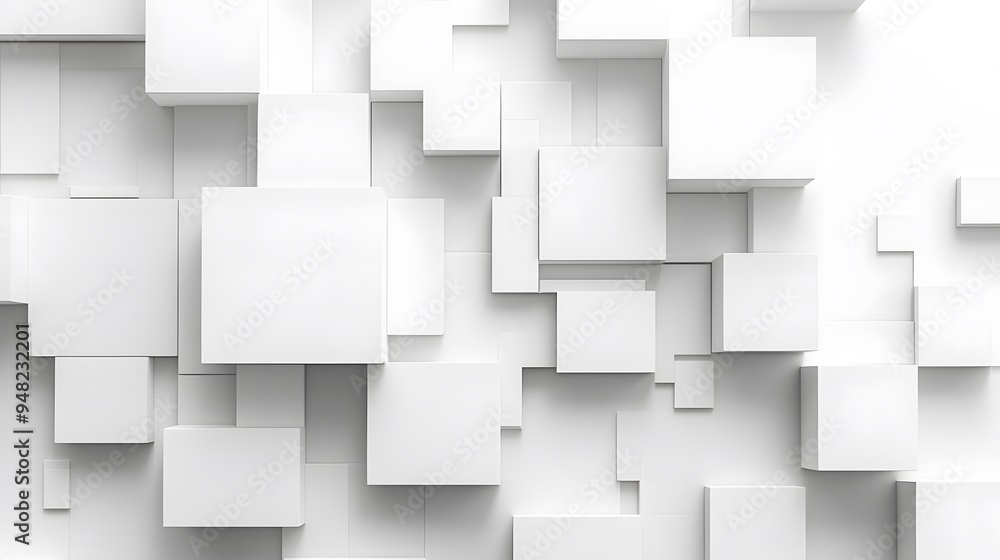 White background with 3D blocks arranged in an abstract pattern, perfect for adding depth and texture to design projects White background with 3D blocks arranged in an abstract pattern, perfect for adding depth and texture to design projects