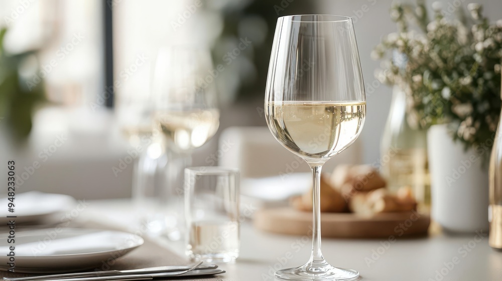 Customizable wine glass on a modern dining table, luxury dining experience branding Customizable wine glass on a modern dining table, luxury dining experience branding