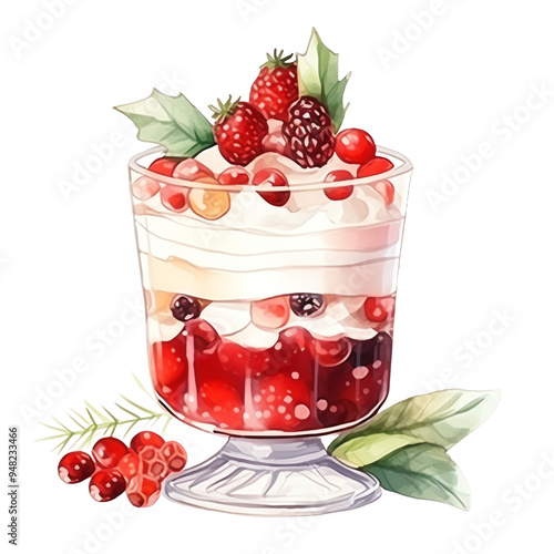 Delicious berry trifle dessert with layers of cream, berries, and jelly, garnished with fresh mint leaves. Perfect for summertime!