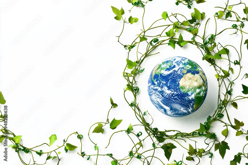 Planet Earth Surrounded by Lush Green Vines - Earth Day Theme Planet Earth Surrounded by Lush Green Vines - Earth Day Theme
