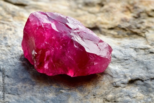 Intact red beryl (bixbite) on matrix taken from Wah Wah Mountains, Utah, USA, isolated on white photo