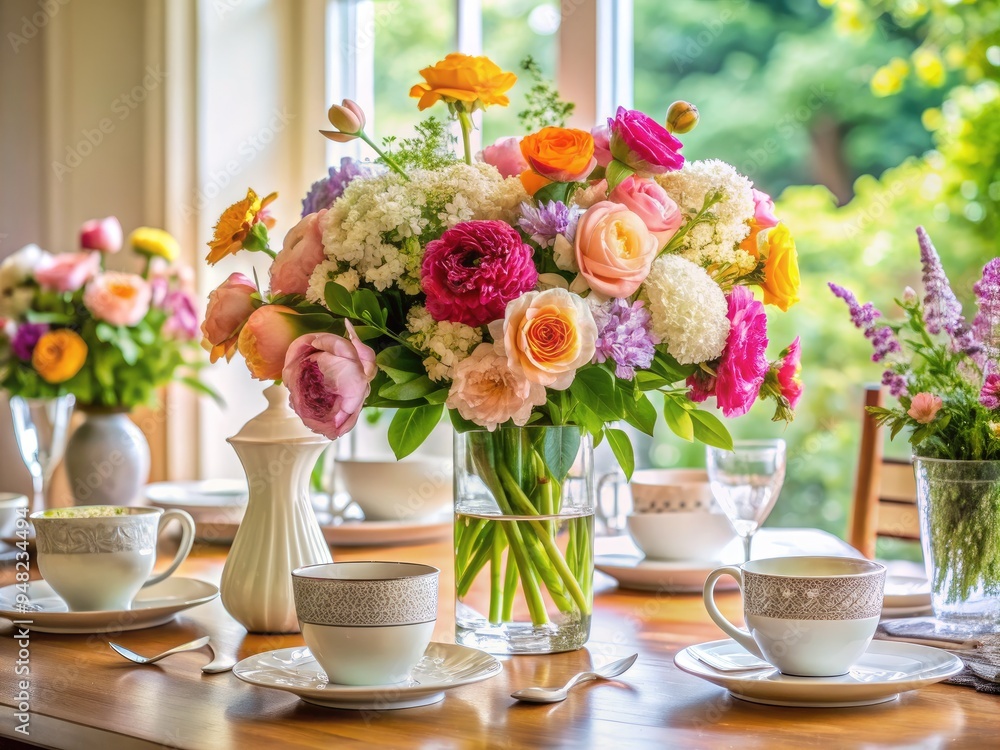 Elegant table setting featuring a beautiful flower vase filled with fresh blooms, providing inspiration for home decor and entertaining ideas. Elegant table setting featuring a beautiful flower vase filled with fresh blooms, providing inspiration for home decor and entertaining ideas.