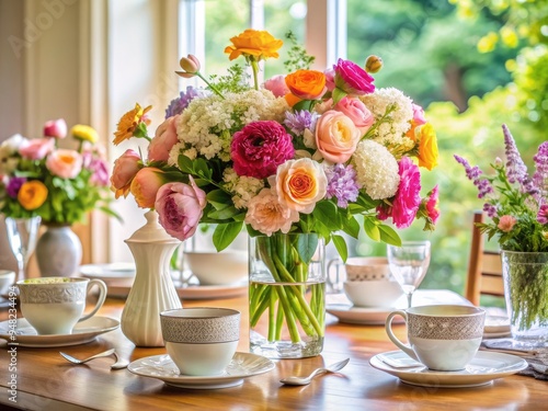 Elegant table setting featuring a beautiful flower vase filled with fresh blooms, providing inspiration for home decor and entertaining ideas.