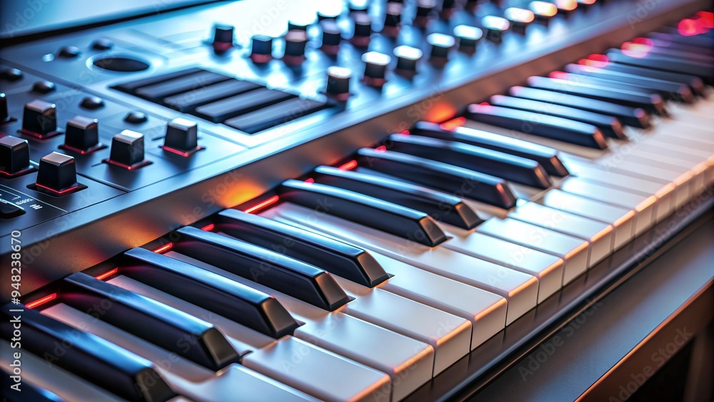 midi keyboard, piano, synthesizer on a music studio, music producer tools midi keyboard, piano, synthesizer on a music studio, music producer tools