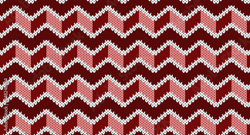 Red zigzag knitted pattern, Festive Sweater Design. Seamless Knitted Pattern, Christmas concept.